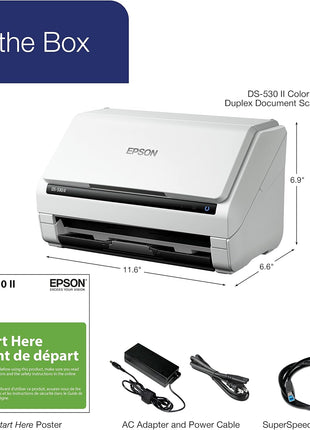 Epson DS-530 II Color Duplex Document Scanner 35 ppm/70 ipm High Speed | 50-Sheet Auto Document Feeder for PC and Mac Desktop Office Business Card Receipt Paper Scanning