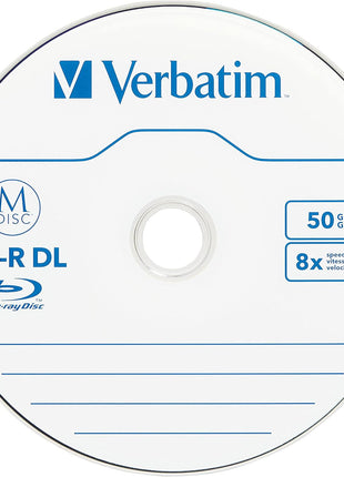 Verbatim M DISC BD-R DL 50GB 8X with Branded Surface Blank Blu-Ray Recordable Media – 25pk Spindle,White