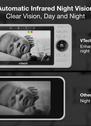 VTech Smart WiFi Baby Monitor, 2 Cameras – See Both Rooms at Home or from Anywhere, Free App, 1080p Split Screen, 5inch HD Screen, Pan-Tilt-Zoom, Night Vision | VM901-2