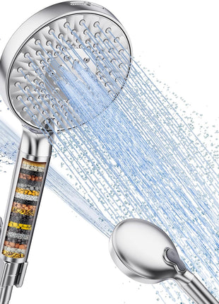 SR SUN RISE Filtered Shower Head with Handheld High Pressure 9 Spray Mode Showerhead Detachable Shower Head Water Softener Filters Beads for Hard Water Remove Chlorine 1 Filter Chrome