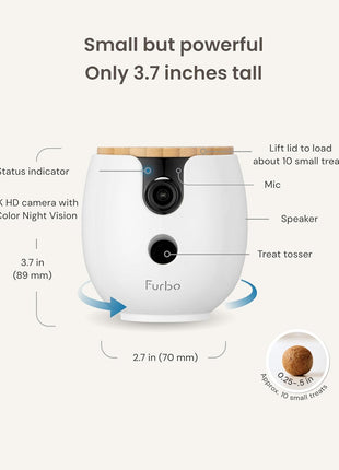 Furbo Mini 360° [Subscription Required] New 2K QHD Pet Camera - Unlock w/Paid Plan: Dog & Cat Safety Alerts, Rotating Treat Toss, 2-Way Speaker (Low Risk, 3mo Min. Cancel Anytime)