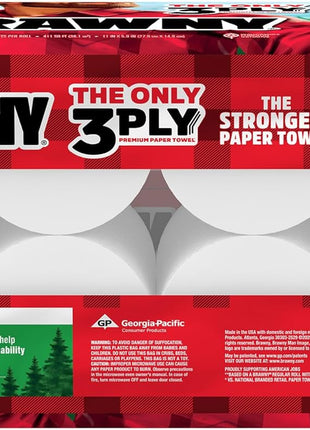 Brawny Tear A Square 3 Ply Paper Towels, 8 Triple Rolls = 24 Regular Rolls, Strong, Absorbent, and Durable with 3 Sheet Sizes (Quarter, Half, Full)