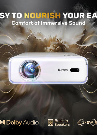 Aurzen EAZZE D1 Smart Projector with WiFi and Bluetooth, Netflix-Officially-Licensed, Auto Focus & Keystone, DoIby Audio, Zoom, Native 1080P Movie, Portable Outdoor Mini Projector, White