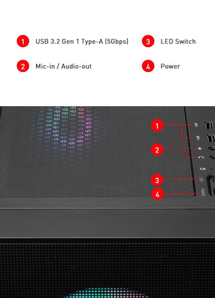 MSI MAG Forge 321R Airflow - Premium Mid-Tower Gaming PC Case - Tempered Glass Side Panel - ARGB 120mm Fans - Liquid Cooling Support up to 360mm Radiator - Vented Front Panel