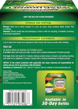 Spectracide Wasp, Hornet & Yellowjacket Trap, Hanging Wasp & Hornet Trap with a Quick-Drown Formula That Submerges & Kills Insects, 1 Count
