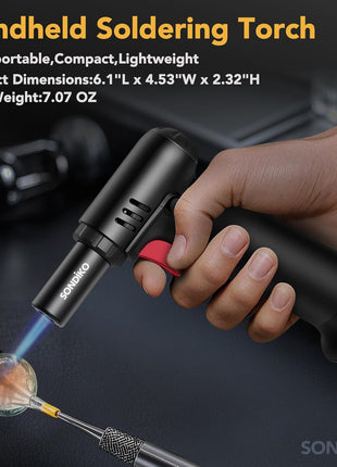 Sondiko Butane Torch Lighter with Visible Fuel Window, Refillable Soldering Torch with Adjustable Flame for Welding, Resin Art, Industrial (Butane Gas Not Included)