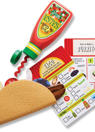 Melissa & Doug Fill & Fold Taco & Tortilla Set, 43 Pieces – Sliceable Wooden Mexican Play Food, Skillet, and More - FSC Certified