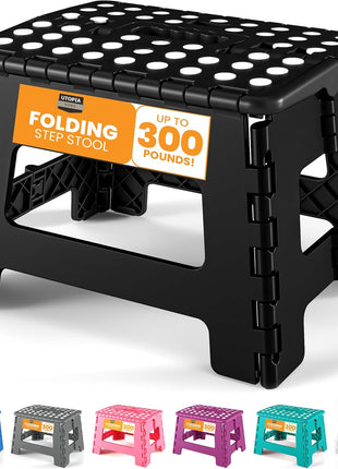 Utopia Home Folding Step Stool   (Pack of 1) Foot Stool with 9 Inch Height   Holds Up to 300 lbs   Lightweight Plastic Foldable Step Stool for Kitchen, Bathroom & Living Room (Black)