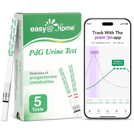 Easy@Home PdG Test Strips: 5-Pack Progesterone Urine Tests | Track Ovulation Insights with Progesterone Test Strips, At Home Fertility Test for Women with Premom Ovulation App