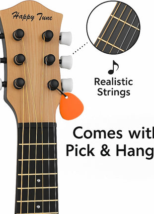 23" Acoustic Guitar, Kids 6 String Toy Guitar - Realistic Steel Strings - Beginner Practice First Musical Instrument for Children, Toddlers (Natural)