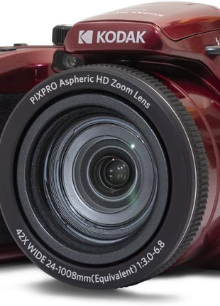 KODAK PIXPRO AZ425 Digital Camera, 42x Optical Zoom Bridge with 20MP BSI Sensor, Li-Ion Battery, OIS, 1080p Full HD Video, Red