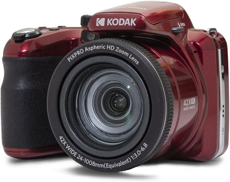 KODAK PIXPRO AZ425 Digital Camera, 42x Optical Zoom Bridge with 20MP BSI Sensor, Li-Ion Battery, OIS, 1080p Full HD Video, Red