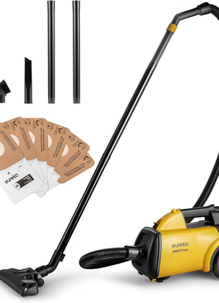 Eureka 3670M Canister Cleaner, Lightweight Powerful Vacuum for Carpets and Hard Floors, w/ 5bags,Yellow