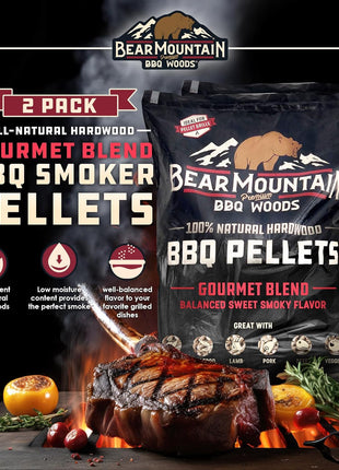 Bear Mountain 2-Pack Wood Pellets for Smoker, Grill & BBQ, 20 Lbs, Gourmet Blend - Premium Hardwood Barbecue Pellets for Indoor and Outdoor Grilling
