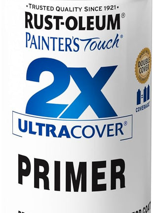 Rust-Oleum Painter's Touch 2X Ultra Cover Spray Primer, Flat White | Indoor and Outdoor Surfaces (Metal, Wood, Plastic), Fast Dry, Durable, Sprays from Any Angle, Comfort Tip, Oil Based