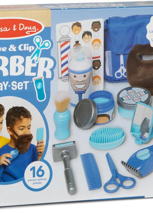 Melissa & Doug Barber Shop Pretend Play Set for Kids (16 Piece) – Shaving Toys, Wearable Beard & Grooming Accessories – Role Play Kit for Boys & Girls Ages 3+