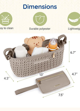 mommore Universal Stroller Organizer with Insulated Cup Holders | Non-Slip Stroller Caddy Baby Essentials with Detachable Phone Bag, Fits for Uppababy, Baby Jogger, Britax Strollers