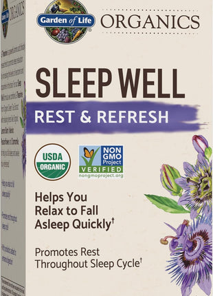 Garden of Life Organics Sleep Well Rest & Refresh Tablets with Lemon Balm, Green Tea Extract, Chamomile & Probiotics – Support for Restful Sleep & Relaxation, Non-GMO, Gluten-Free, Vegan, 30 Tablets