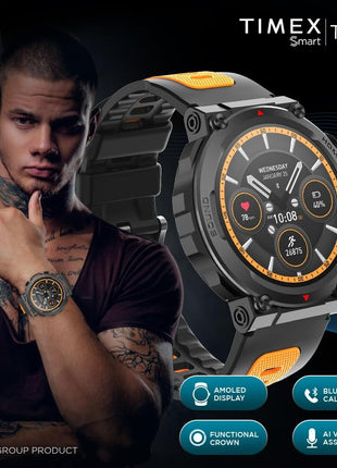 TIMEX Tough 1.43 inch Round AMOLED Rugged Smartwatch with 466x466 Pixel Resolution| Functional Crown|Bluetooth Calling| Metallic Body|Always On Display|AI Voice Assist|100+ Sports Modes|100+ Watchfaces