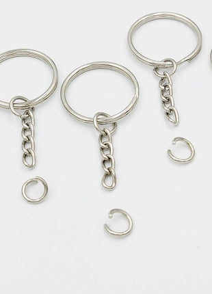 Key Ring with Chain and Open Jump Rings 1 inch, 50 Pack