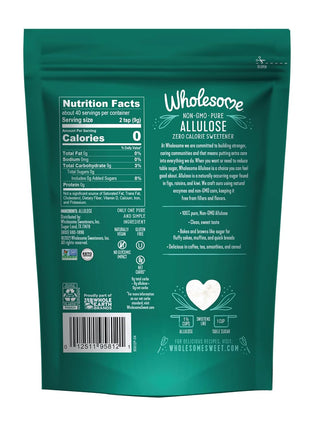 Wholesome Sweeteners 12-Ounce Allulose Sweetener, Zero Calorie Sugar Substitute, Keto Friendly, Non GMO, Non-Erythritol, Gluten Free & Vegan Sweetener, 1 Pack