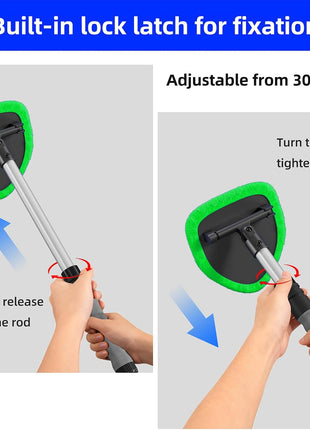 Windshield Cleaner Tool with Extendable Aluminum Handle (Up to 19.7"), Streak-Free Auto Glass Cleaning Kit with 4 Thick Microfiber Pads & Spray Bottle, Inside Window Defogger Accessories