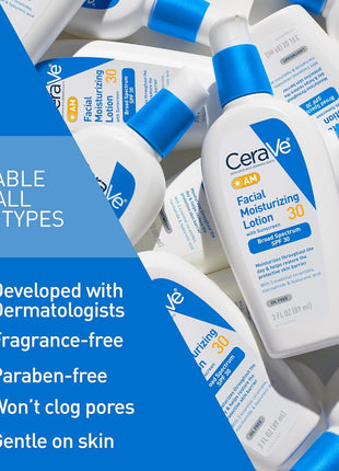 CeraVe AM Oil Face Moisturizer Lotion, Sunscreen for Face, SPF 30, 3oz | Skin Care with Hyaluronic Acid & Niacinamide, Oil-Free Moisturizer For Men & Women, Daily Non-Comedogenic Face Sunscreen