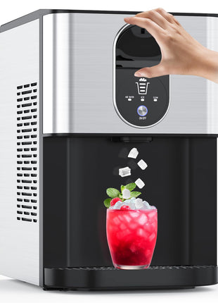 Nugget Ice Makers Countertop, Self-Dispensing Pellet Ice Maker, 44Lbs/24H, Portable Pebble Ice Maker Machine with Self-Cleaning, Soft Chewable Ice Makers for Home Kitchen Office, Silver