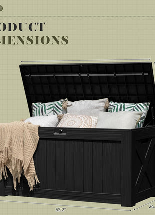 Flamaker Resin Deck Box 120 Gallon Waterproof Large Outdoor Indoor Storage Box Imitation Wood Resin for Patio Furniture Garden Tools and Pool (Black)