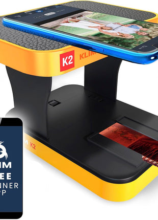 KLIM K2 Mobile Film Scanner 35mm - Free APP - Positive & Negative Converter, Slide & Photo Digitizer, 35mm Color Developing Kit Essential - Top Choice for Preserving Old Photos - Orange & Grey