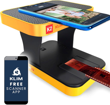 KLIM K2 Mobile Film Scanner 35mm - Free APP - Positive & Negative Converter, Slide & Photo Digitizer, 35mm Color Developing Kit Essential - Top Choice for Preserving Old Photos - Orange & Grey