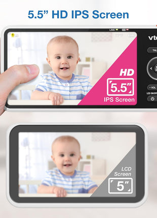 VTech Smart WiFi Baby Monitor – See Your Baby at Home or from Anywhere, 2K Camera, 5.5inch Screen, 24X Zoom, Wide Angle, Night Vision, Night Light, Free App | Smart HD Plus