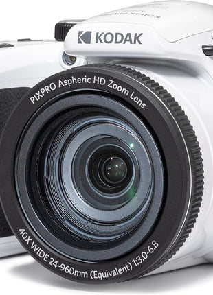 KODAK PIXPRO AZ405 20MP Digital Camera, 40x Optical Zoom, AA, OIS, White | 1080p Full HD Video, 24mm Wide Angle Lens, 3 Inch LCD, Bridge Camera, Scene Detection, Travel and Wildlife