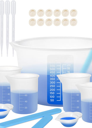 KISREL Silicone Measuring Cups for Resin, Resin Supplies with 600&100ml Cups, Resin Mixing Cups, Silicone Stir Sticks, Epoxy Mixing Cup