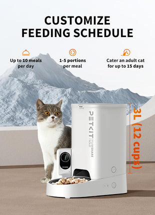 PETKIT Automatic Cat Feeder with Camera, 1080P HD Video with Night Vision, 2.4G WiFi Pet Feeder for Cat & Small Dog, 2-Way Audio & Meal Call Pet Food Dispenser with Desiccant Bag, Motion Capturing