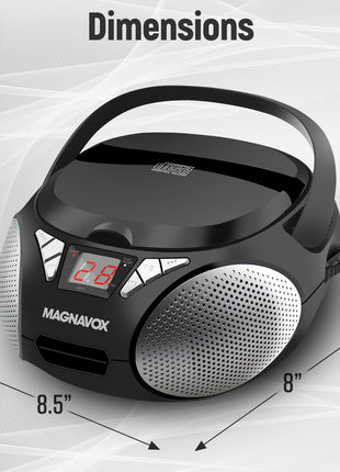 Magnavox MD6924 Portable Top Loading CD Boombox with AM/FM Stereo Radio in Black | CD-R/CD-RW Compatible | LED Display | AUX Port Supported | Programmable CD Player |