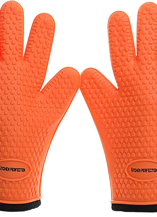 KITCHEN PERFECTION Silicone Smoker Oven Gloves -Extreme Heat Resistant BBQ Gloves -Handle Hot Food Right on Your Smoker Grill Fryer & Pit | Waterproof Oven Mitts |Superior Value Set+3 Bonuses