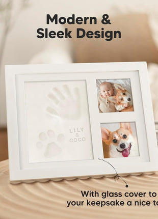 Baby Hand and Footprint Kit Quick Dry Clay Baby Footprints (Alpine White) | Pets Paw Kit, Newborn Keepsake Picture Frame for Boys, Girls, Personalized New Mom Gifts for Shower & Registry, Grandparents