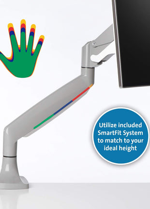 Kensington SmartFit One-Touch Monitor Arm – Height Adjustable Gas Spring for Single Monitor, 13′′–32′′, 360° Rotation, ±90° Tilt, Cable Management – White (K55470WW)
