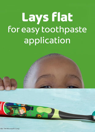Colgate Kids Battery Powered Minecraft Toothbrush, Extra Soft | For Kids Ages 3 and Up, Extra Soft Bristles, Battery Powered, Easy On/Off Switch, Lay Flat Handle, Fun Minecraft Design