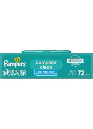 Pampers Baby Wipes, Complete Clean Baby Fresh Scented Wipe, Gently Cleans Head to Toe, 72 Total (1 Flip-Top Packs)