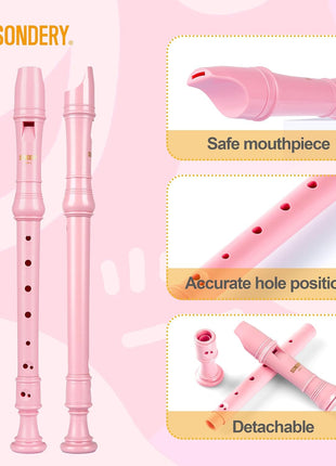 Sondery Soprano Recorder Instrument German Fingering Durable Beginner's Recorder Easy-to-Play Plastic Body Includes Fingering Chart Carry Pouch