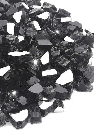 NUPICK 20 Pound Fire Glass, 1/2 Inch Reflective Fire Glass, Fit with Fire Pit and Fireplace, Black