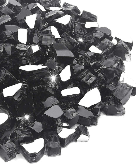 NUPICK 20 Pound Fire Glass, 1/2 Inch Reflective Fire Glass, Fit with Fire Pit and Fireplace, Black