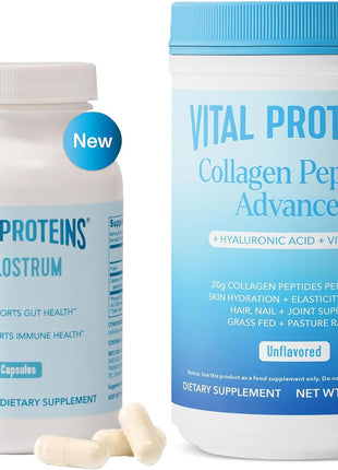 Vital Proteins Collagen Peptides Powder Unflavored 19.3OZ and Bovine Colostrum Supplement 90 Capsules