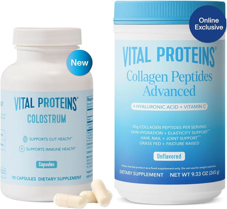 Vital Proteins Collagen Peptides Powder Unflavored 19.3OZ and Bovine Colostrum Supplement 90 Capsules