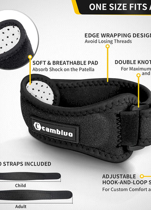 CAMBIVO 2 Pack Patella Tendon Knee Straps, Knee Brace for Women & Men with Extra Straps, Patella Bands for Pain Relief, Osgood Schlatter, Jumper's Knee, Tendonitis, Running, Basketball, Volleyball