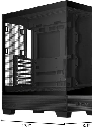 ASUS A31 Black ATX Mid-Tower Gaming Case, Dual Tempered Glass, Frameless, BTF Hidden Connectors, 360 AIO Support, Angled Base, ARGB, Optimized Airflow, Seamless Cable Management, 2 Year Warranty