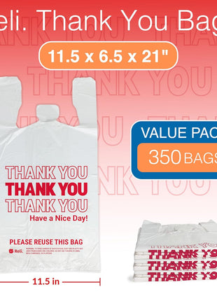 Reli. Thank You Plastic Bags (350 Count) | Carry Out, Grocery, Shopping Bag, Restaurants, Convenience Store, 11.5" x 6.5" x 21" (White)