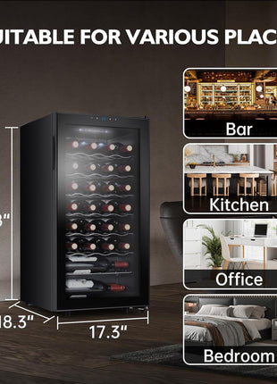 12 Bottle Wine Cooler, Mini Fridge for Red and White, Small Freestanding Refrigerator with 40-66F Digital Temperature Control Glass Door